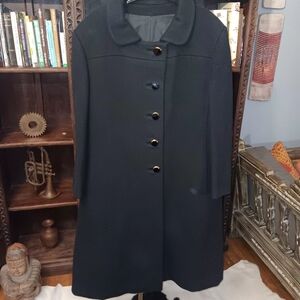 Elegant Black Button-Up Vintage Wool Coat